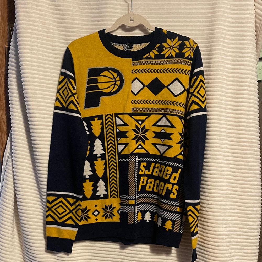 Pacers Themed Men's Sweater - Navy and Yellow